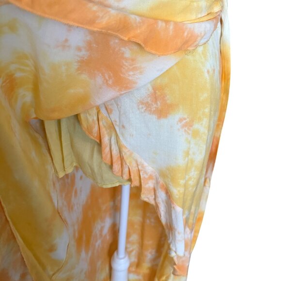 One Way XS Yellow & Orange Tie-Dye Wrap Skirt With Ruffle Hem - Picture 5 of 6